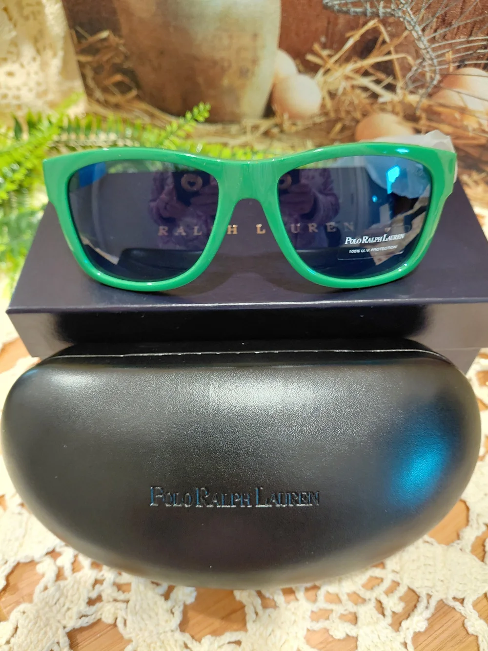 Polo by Ralph Lauren Green Frame Sunglasses with Blue Lenses